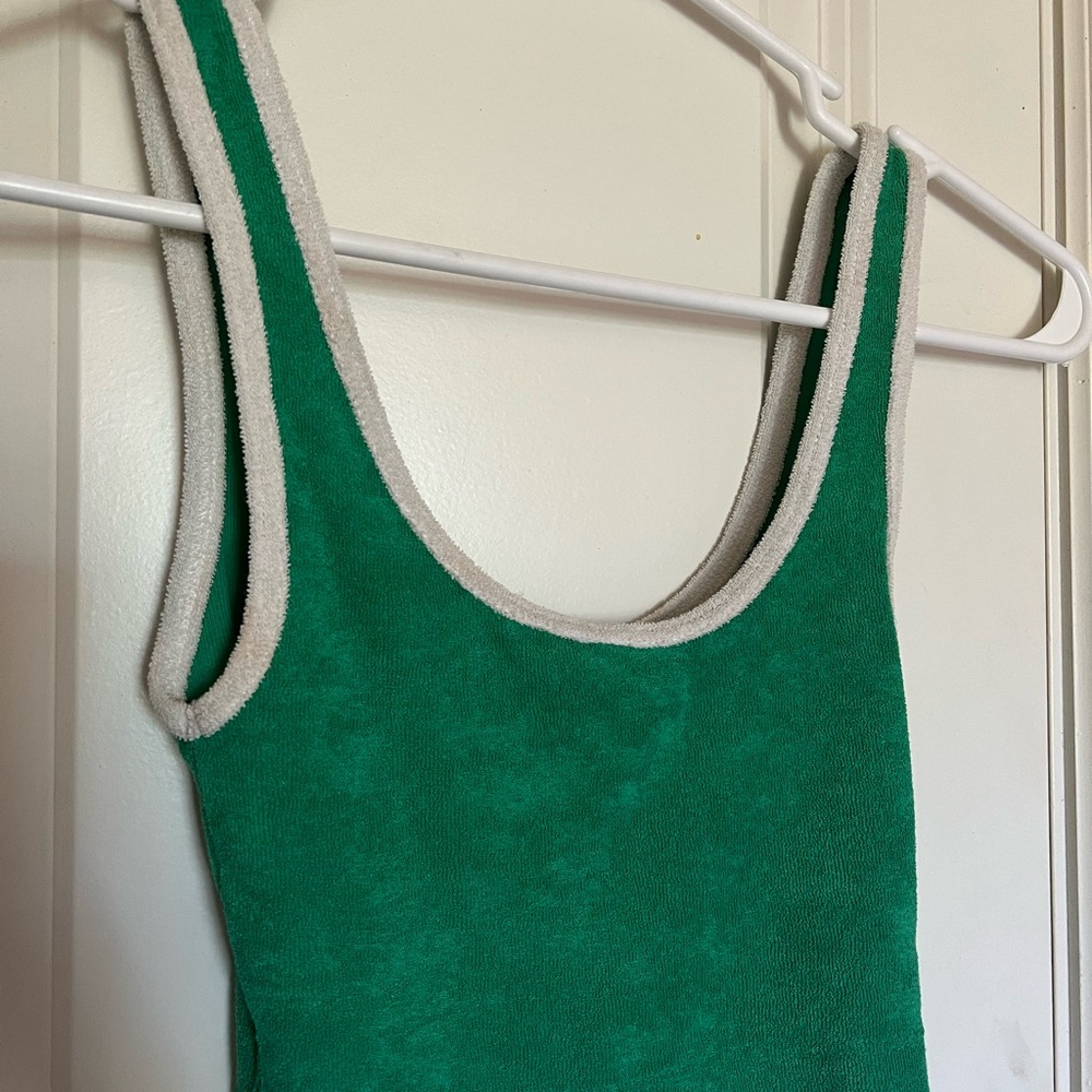 Green Tank Top with White Trim